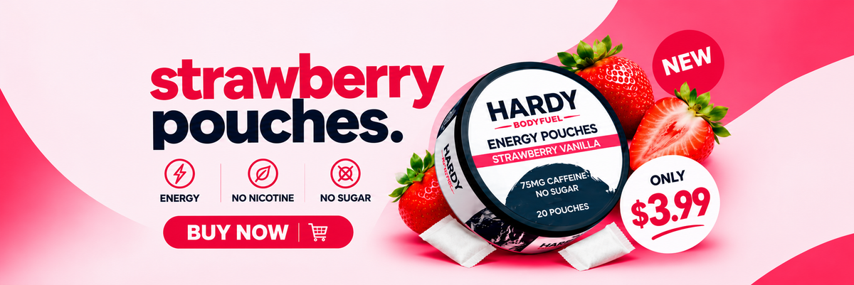 Hardy strawberry energy pouches banner only $3.99 